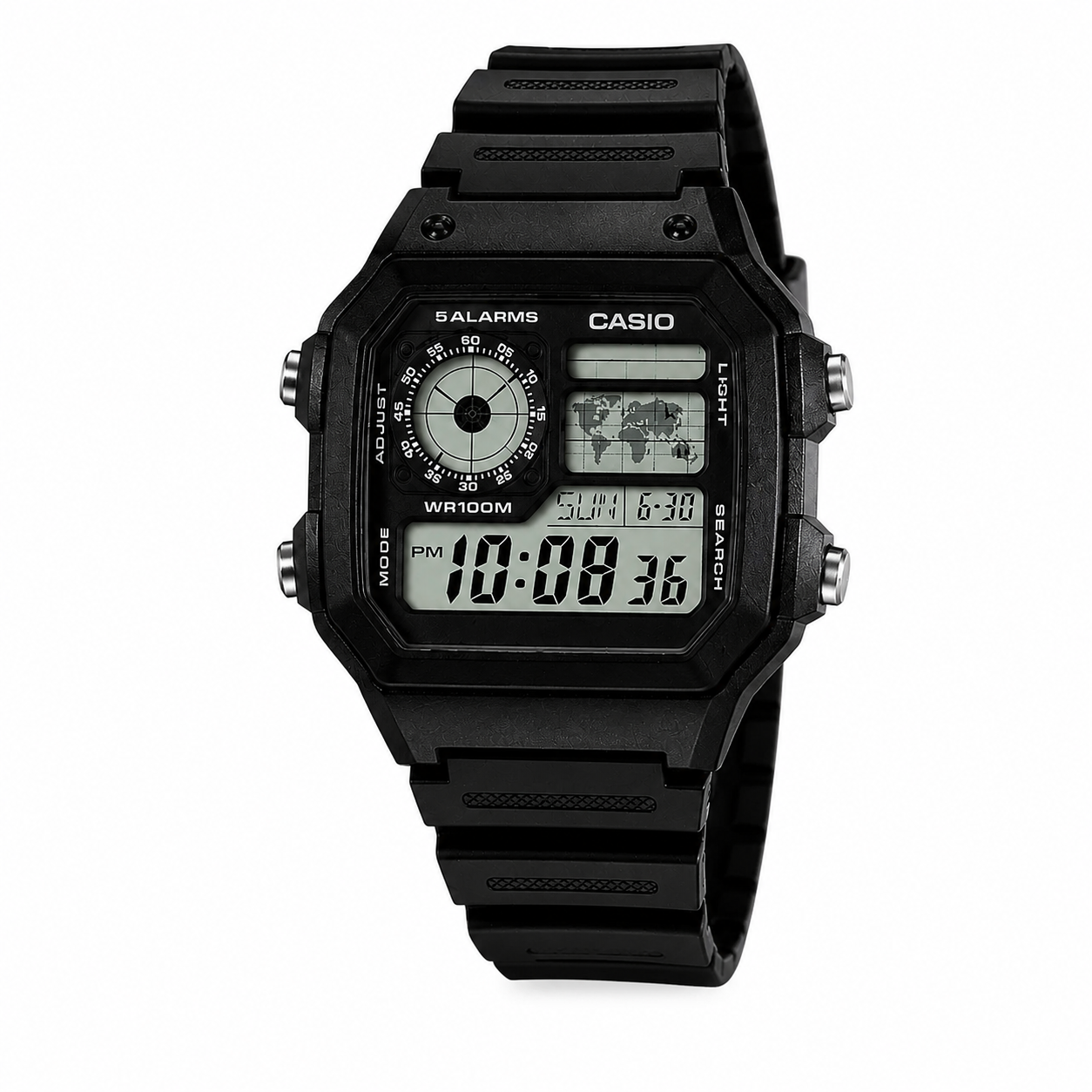 Часы мужские электронные Casio AE-1200WH-1A Timeless Collection мировое время/LED подсветка/водозащита 100M Черный