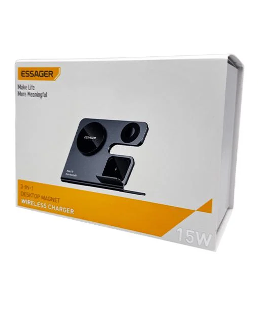 Зарядний пристрій бездротовий Essager Ruicheng desktop magnetic suction 15W 3в1 Black (19104)