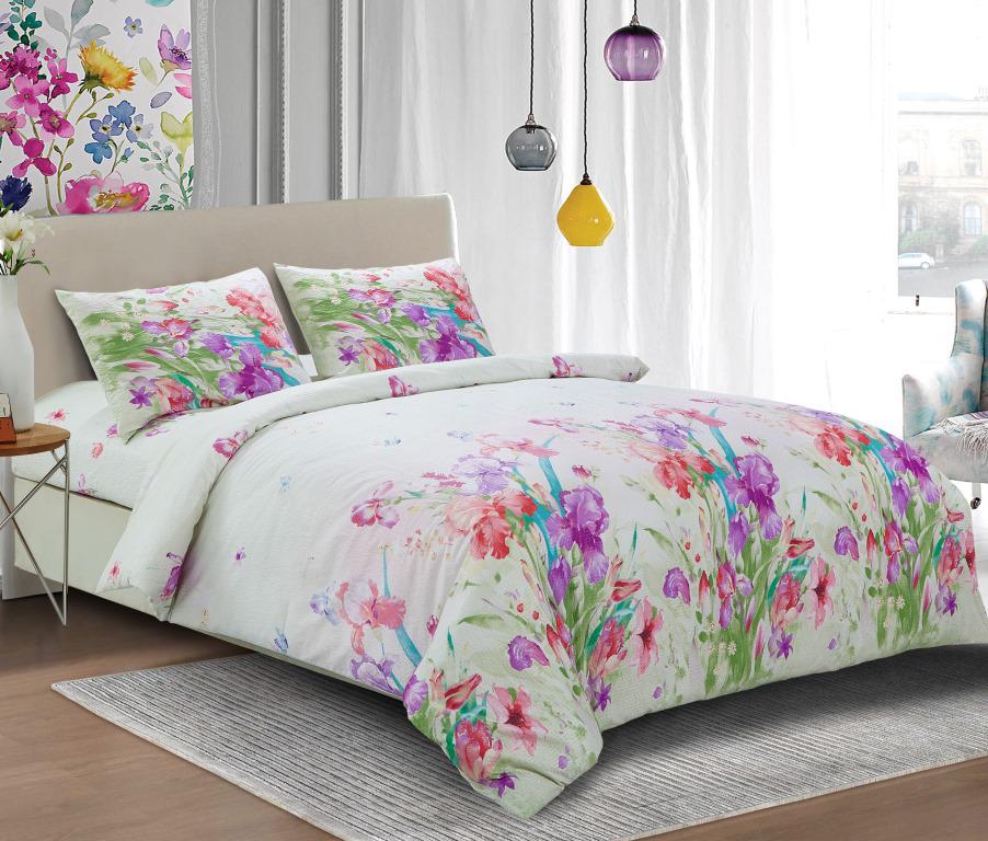 Комплект постельного белья Zastelli 014 Луговые цветы жатка семейное 2х145х210 Белый