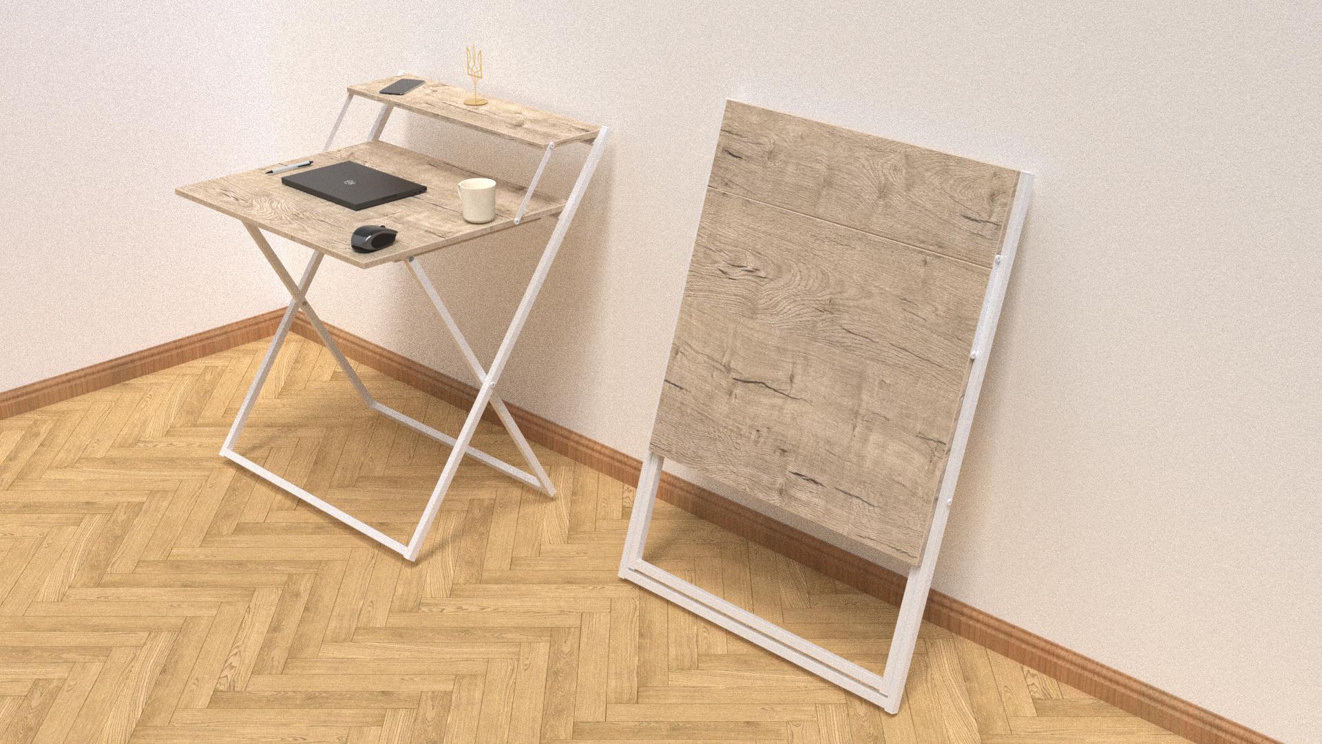 Стол трансформер компьютерный Ferrum-decor Компакт 2 16 мм 750x790x720 мм металл Белый/ДСП Дуб Шервуд (KOM209) - фото 3