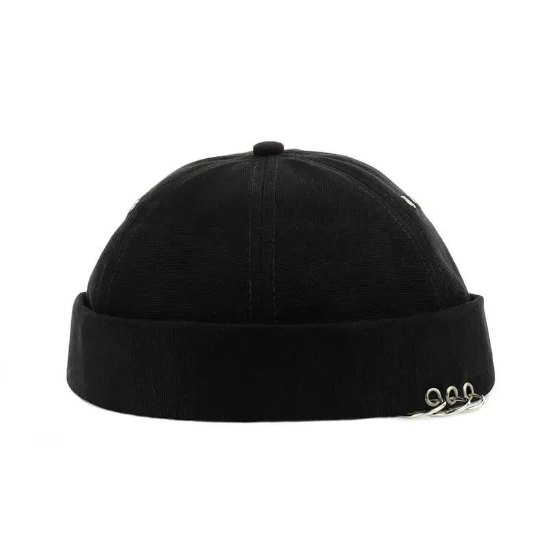 Кепка унисекс докер без козырька с металлическими кольцами Черный (KDRP-02035)