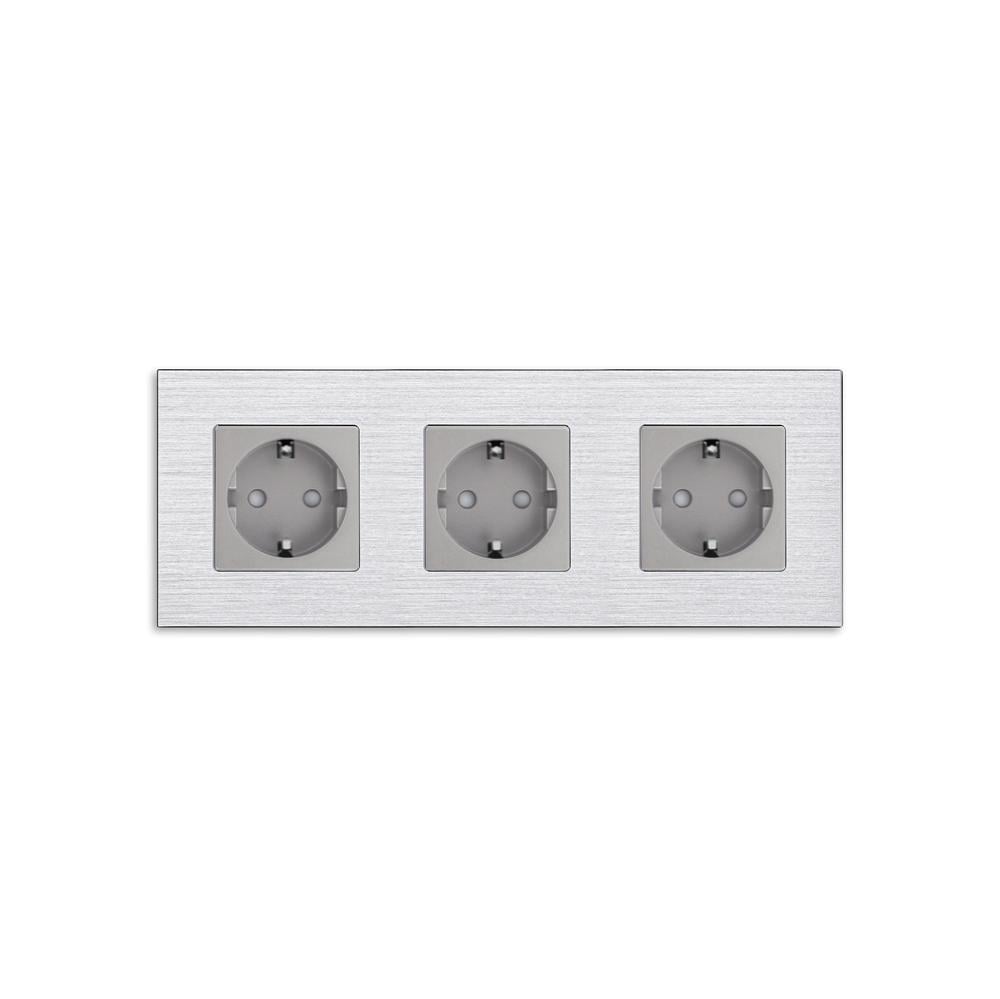 Розетка тройная WALLPAD с заземлением/шторками 250В 16А алюминиевая рамка Серый (WP-M3F-GY)