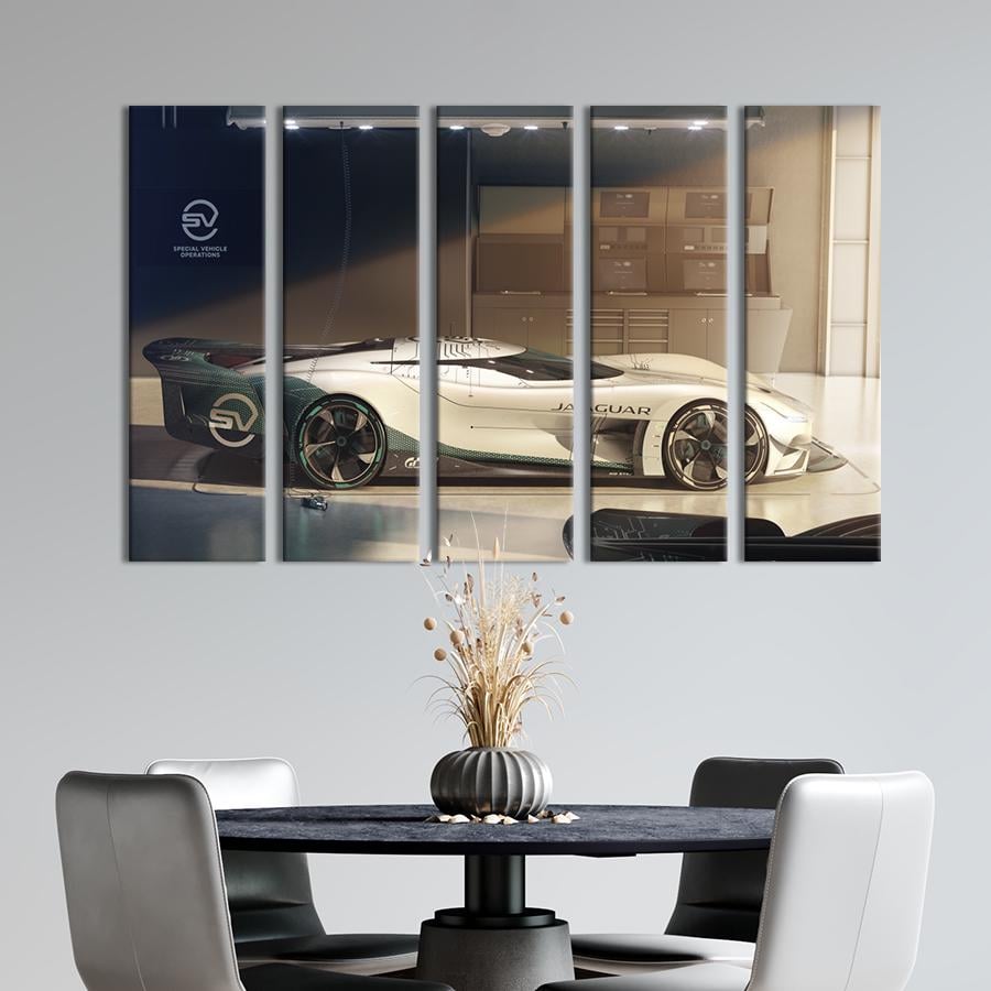 Картина на холсте Мощный белый Jaguar 87x50 см (1331-51)