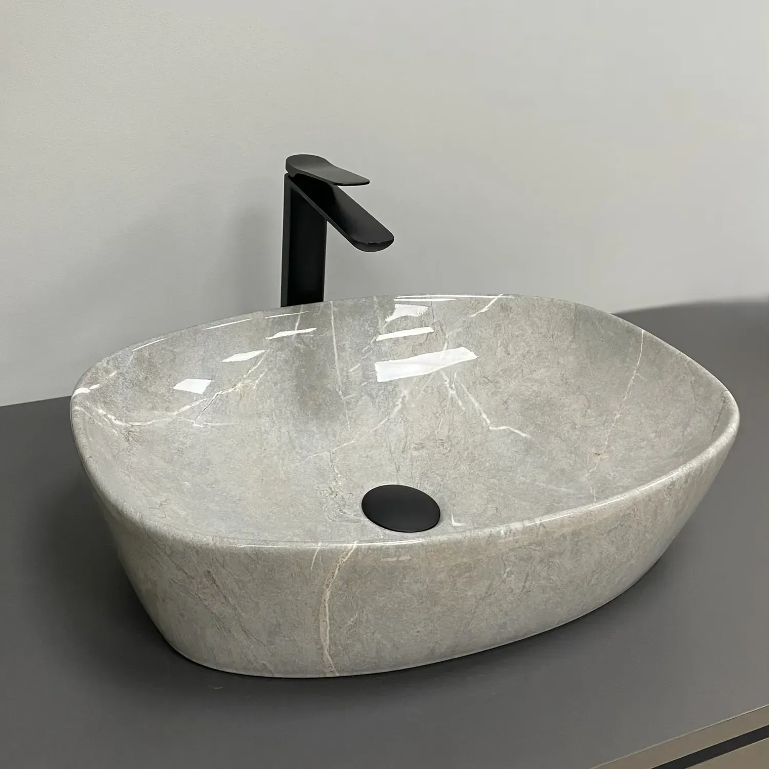 Раковина накладная VBI Olbia Stone Glossy 495х375 прямоугольная без перелива Серый (VBI-014302)