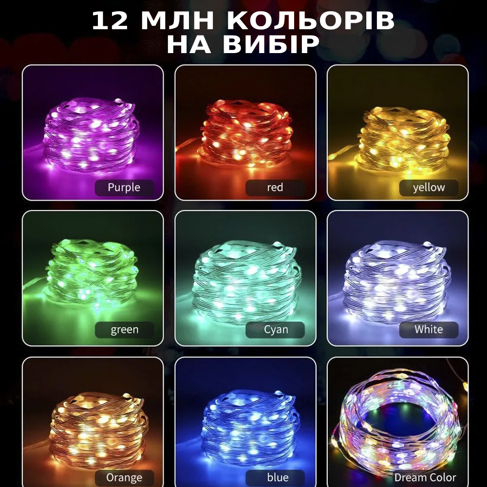 Гірлянда штора USB розумна з пультом-застосунком на телефон APP Bluetooth RGB 300LED 3x3 м (6004) - фото 4 Гірлянда штора USB розумна з пультом-застосунком на телефон APP Bluetooth RGB 300LED 3x3 м (6004) - фото 4