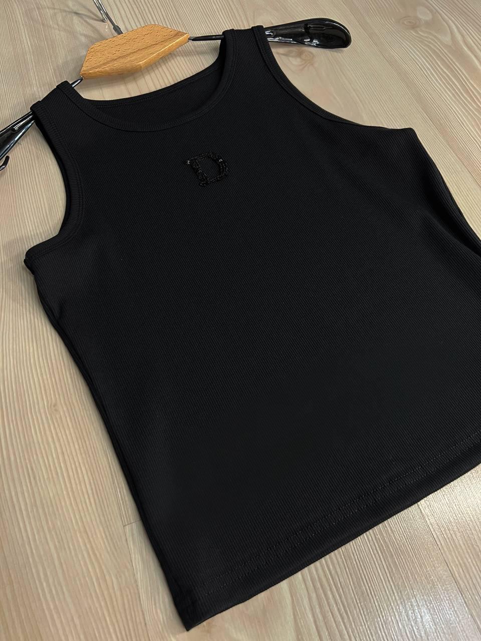 Майка жіноча A-N 27035 у рубчик з вишивкою літери D OS Чорний (26794577) - фото 5