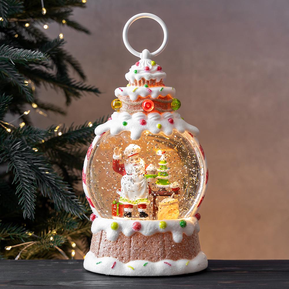 Новогодний фонарь с подсветкой и музыкой Сладкое Рождество с Сантой 26 см (9240-017)