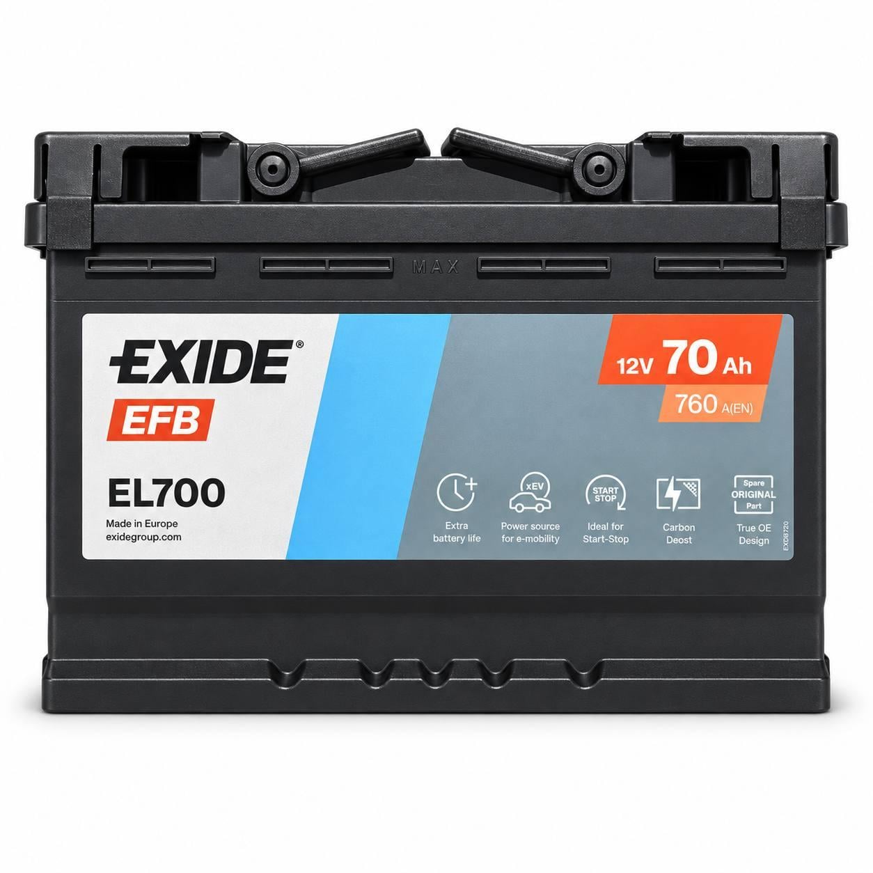 Акумулятор автомобільний EXIDE EFB 70 Ah 760A R+ 12V (3204826097)