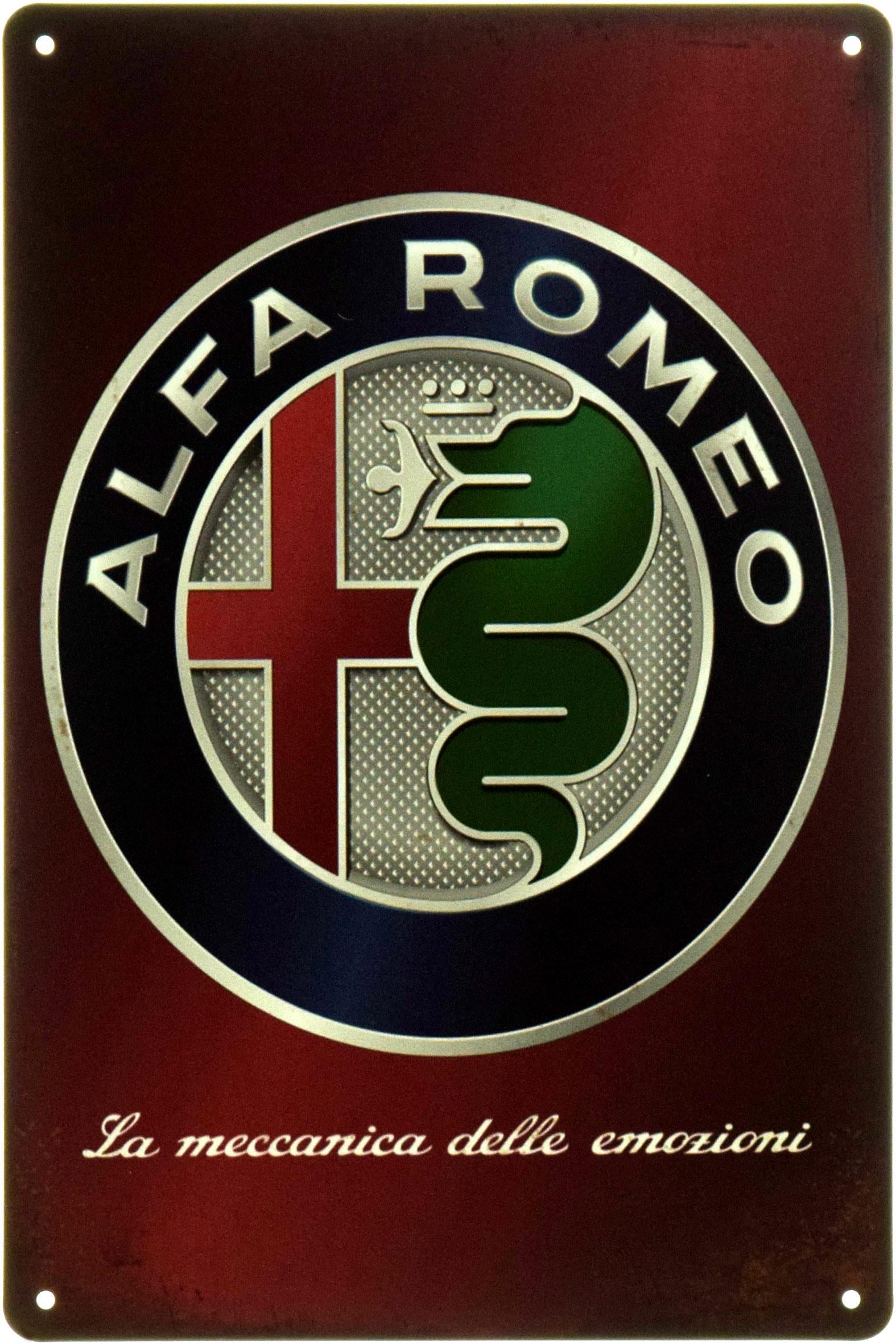 Табличка металлическая "Alfa Romeo La Meccanica Delle Emozioni" 20x30 см (ms-104395)