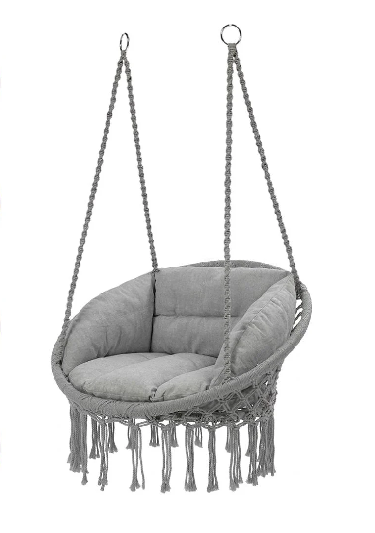 Садовое кресло-качалка с подушкой LEOBRO Boho Deluxe XL 80 см нагрузкой до 150 кг Grey (LB-1113)