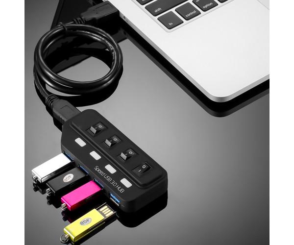Хаб USB Super Speed 4 USB 3.0 с переключателями Black - фото 5