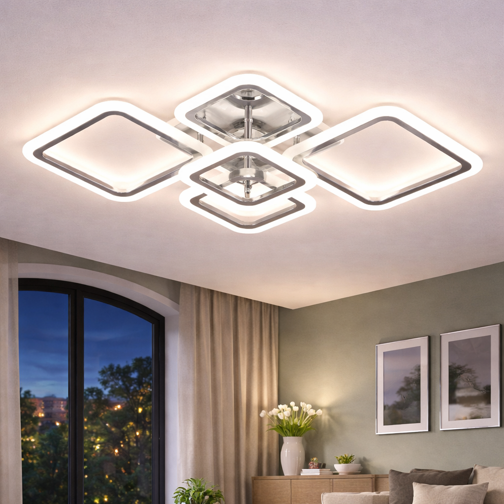 Люстра светодиодная Valeso 128W с акриловыми рассеивателями 3000K-6500К с пультом Хром (G 2055/5 RGB CR)