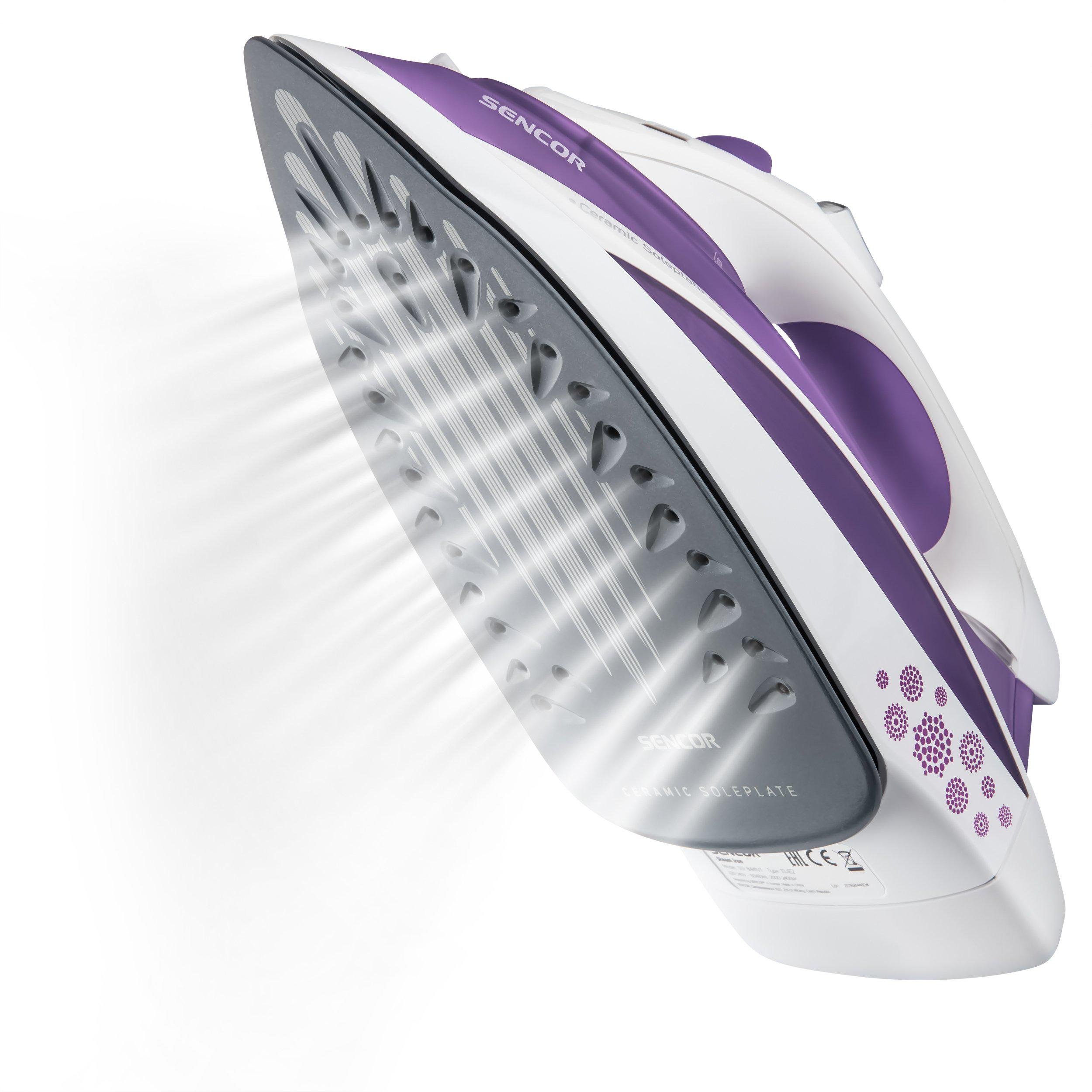 Утюг Sencor с режимом паровой удар 120 г/мин 2200 Вт Белый/Фиолетовый (590590) - фото 4 Утюг Sencor с режимом паровой удар 120 г/мин 2200 Вт Белый/Фиолетовый (590590) - фото 4