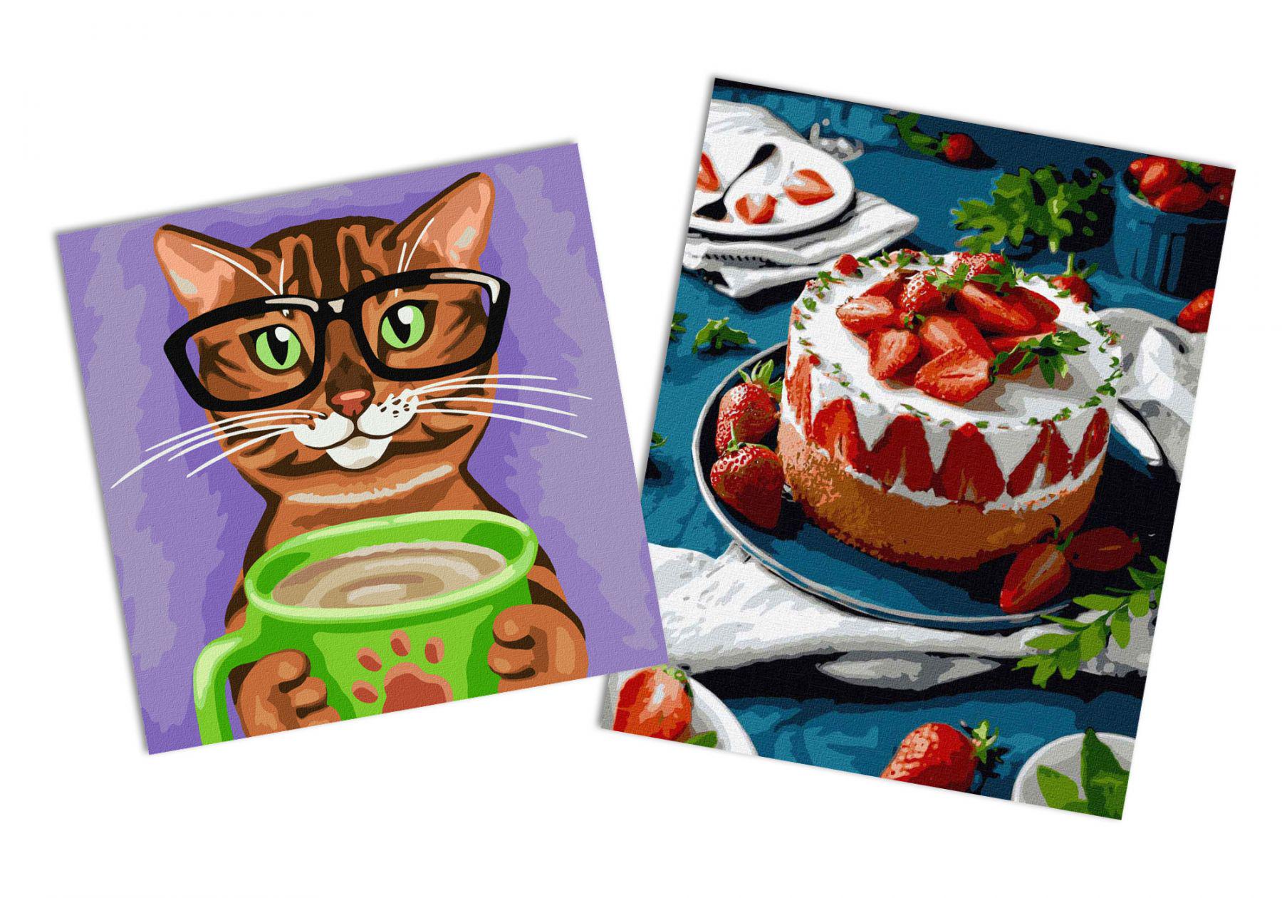 Набор картин по номерам Идейка 2в1 Спелая клубничка 40x50 см KHO5608 и Полосатый бариста 40x40 см KHO4313 (CKHO8182)