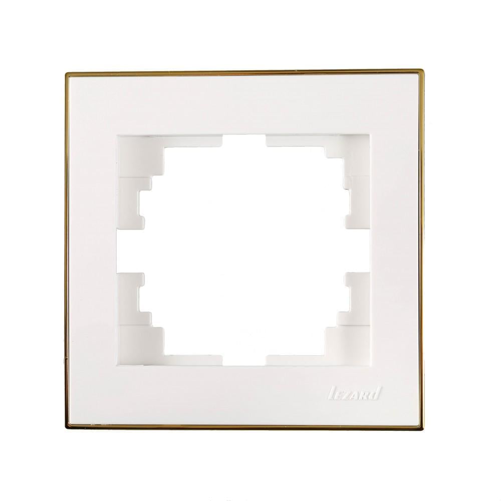 Рамка 1-местная горизонтальная Lezard Rain с боковой вставкой Белый/Золотой