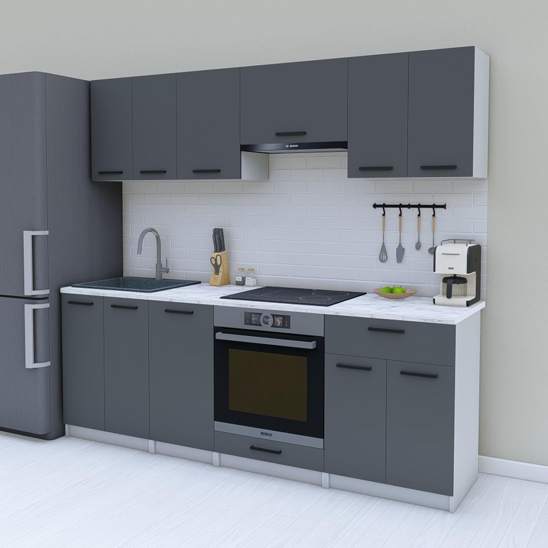 Модульная кухня Opendoors без столешницы 220 см Графитовый/Серый светлый (МП34/12)