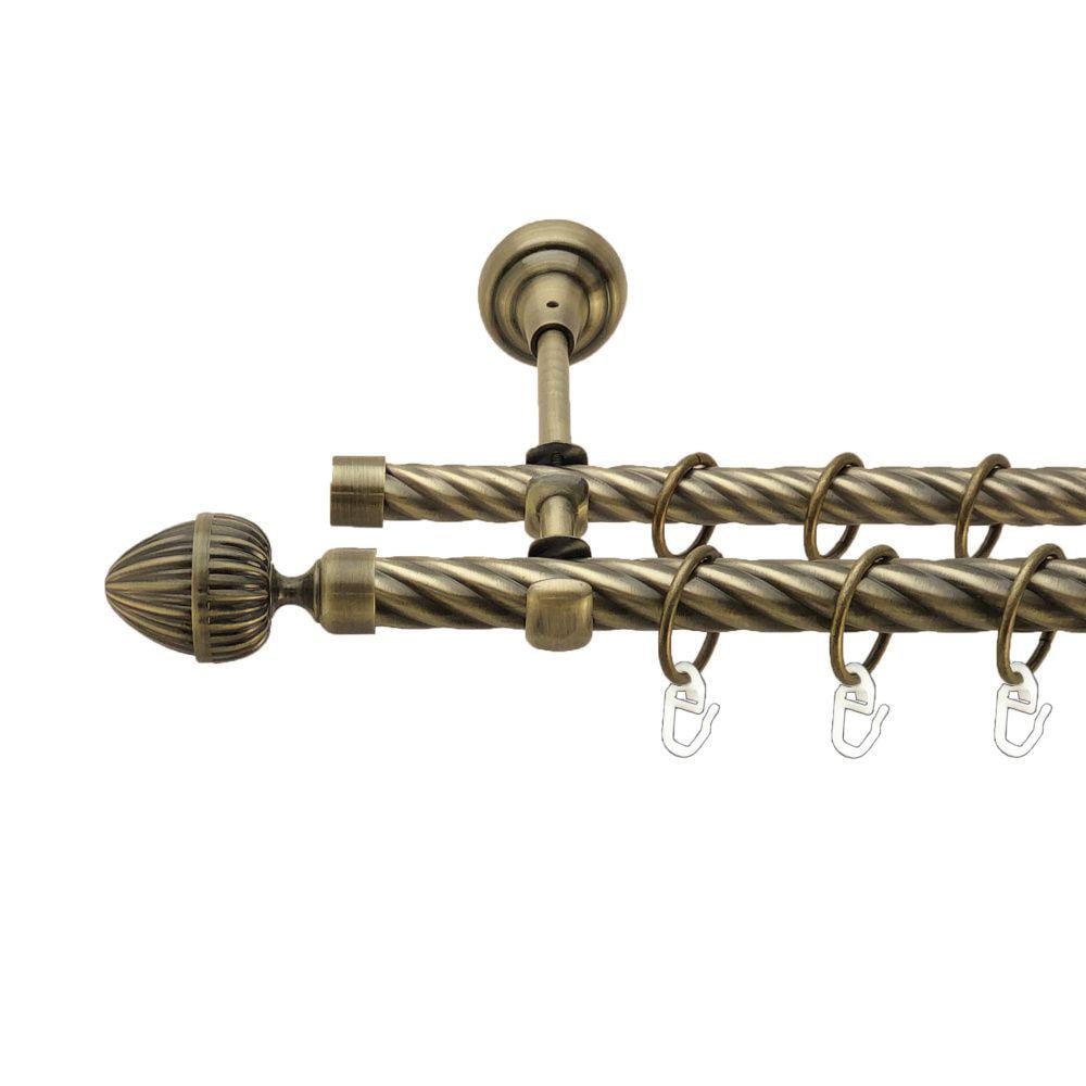 Карниз металлический Orvit Одеон двухрядный открытый/скрученная труба/кольцо металлическое Антик 19/16 мм 240 см (00-00017471)