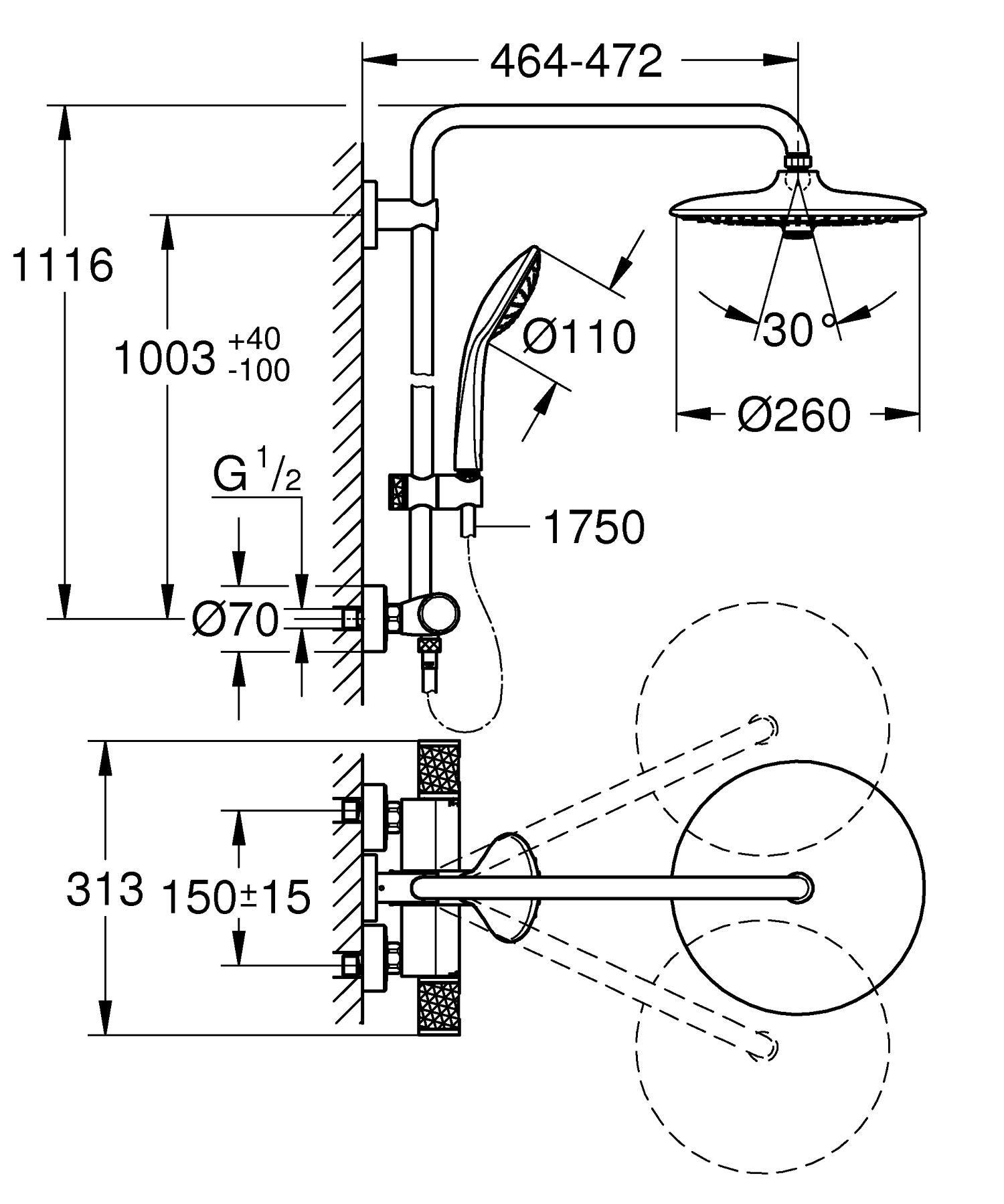 Душова система Grohe Euphoria System з термостатом для душа (27296003) - фото 4 Душова система Grohe Euphoria System з термостатом для душа (27296003) - фото 4