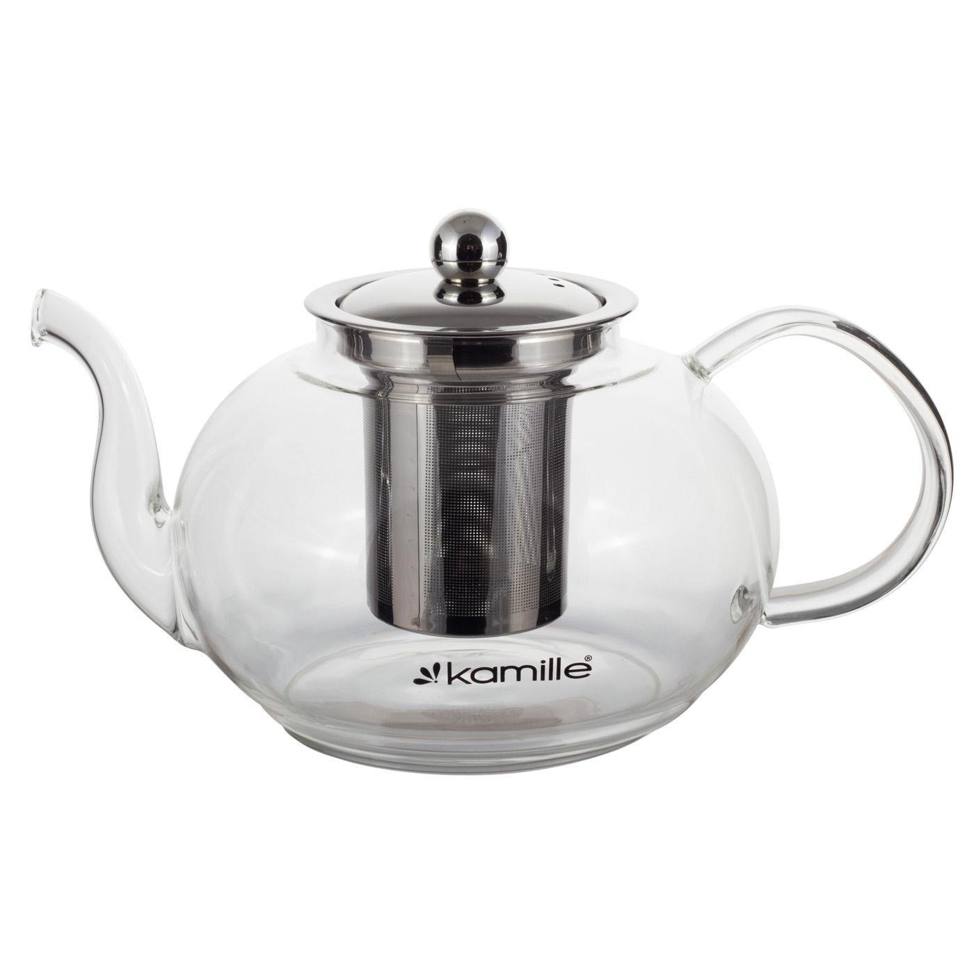 Заварювальний чайник зі скляною ручкою Kamille KM-0783L з нержавіючої сталі та термостійкого скла 1200 мл Прозорий (150-84-0783L) - фото 1