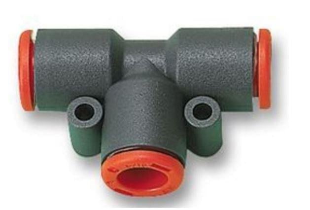 Фитинг пневматический быстросъемный тройник спасатель армированный пластик push-in трубки Ø 10/8/10 мм (PF0050100810)