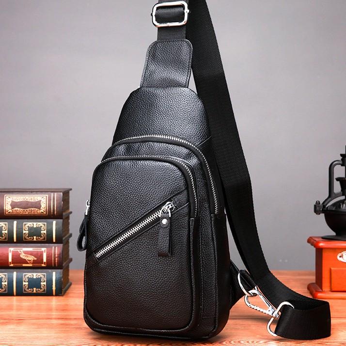 Слинг мужской Tiding Bag через плечо кожаная Черный (33737)