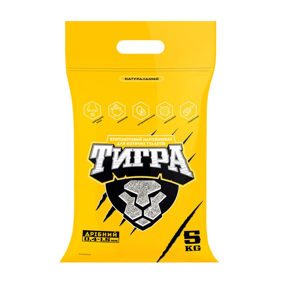 Наполнитель бентонитовый для кошачьих туалетов Тигра гранула мини 0,4-1,5 мм 5 кг Желтый (26030421)