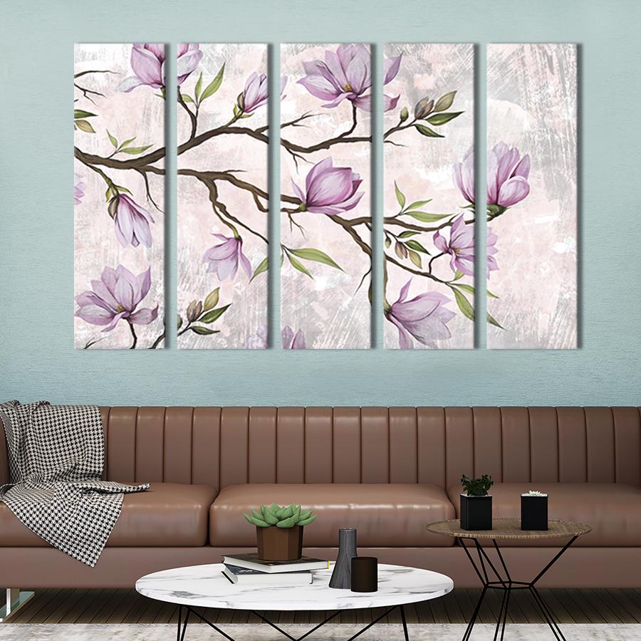 Модульна картина із 5 частин на холсті інтер'єрна картина Краса цвітіння магнолії 132x80 см (270-51)