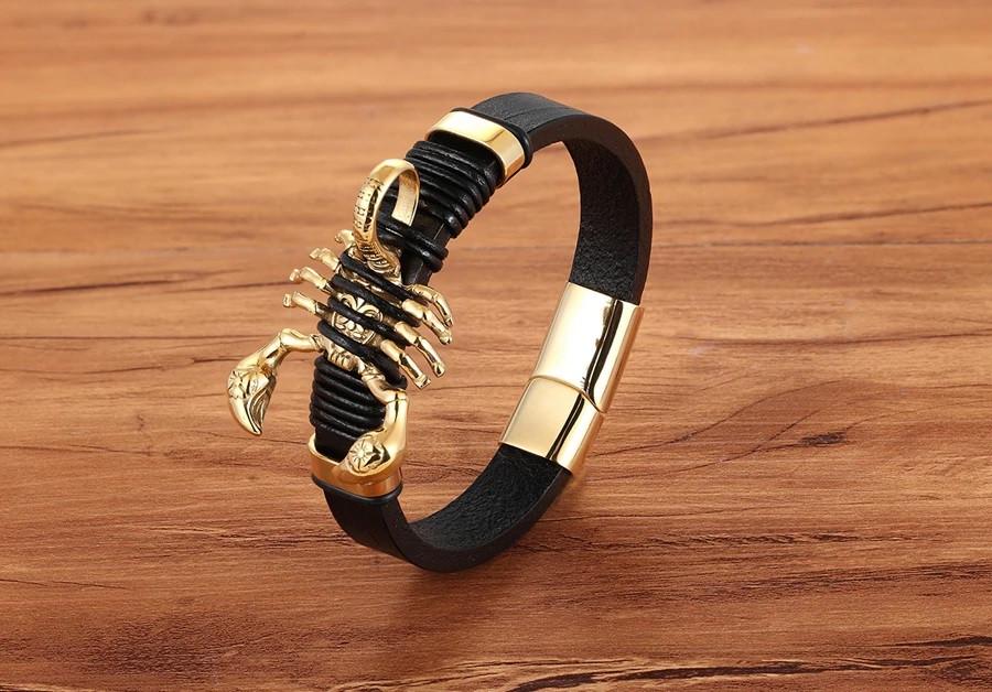 Браслет кожаный Скорпион Type R7 21 см Золотистый (1579436595)