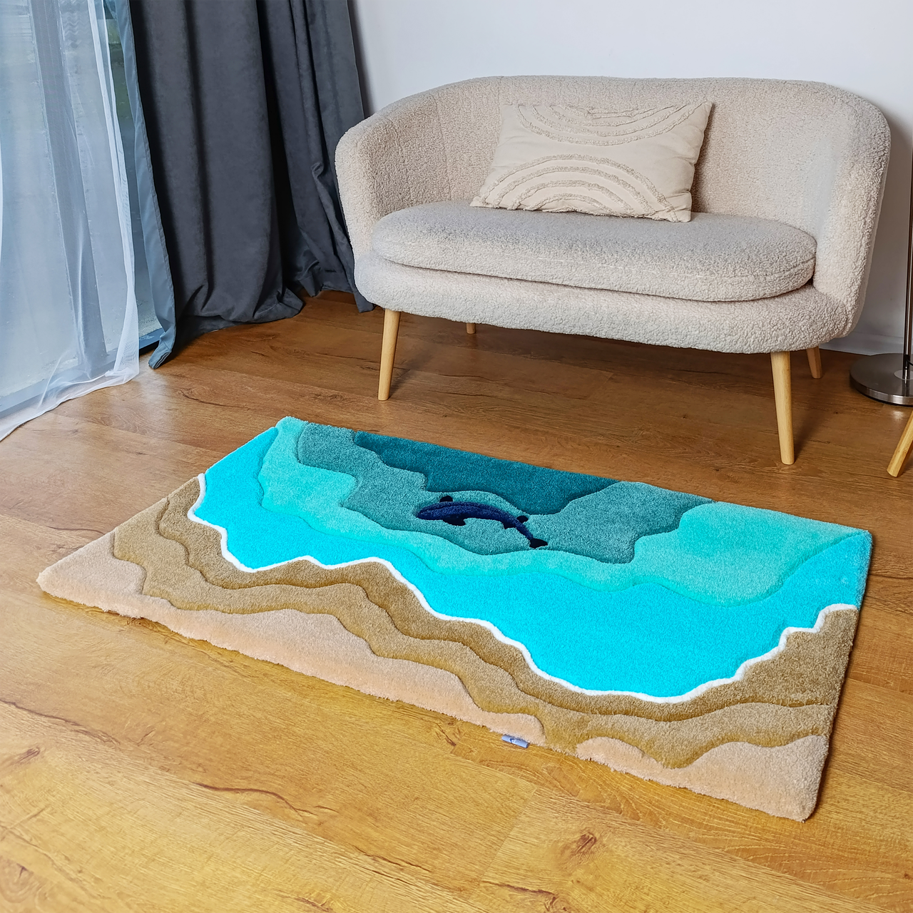 Ковер ручной работы Дельфин на берегу моря 80х40 см