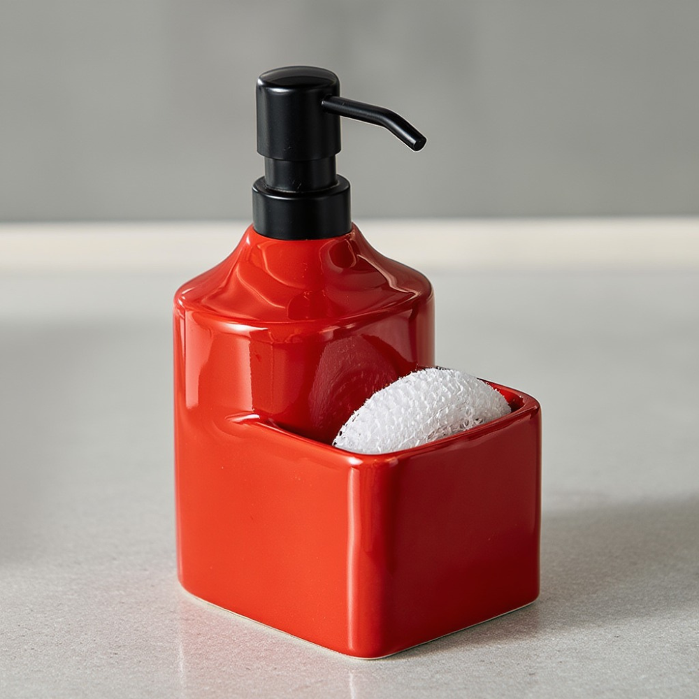 Диспенсер керамічний для мила для ванної та кухні 380 мл Червоний