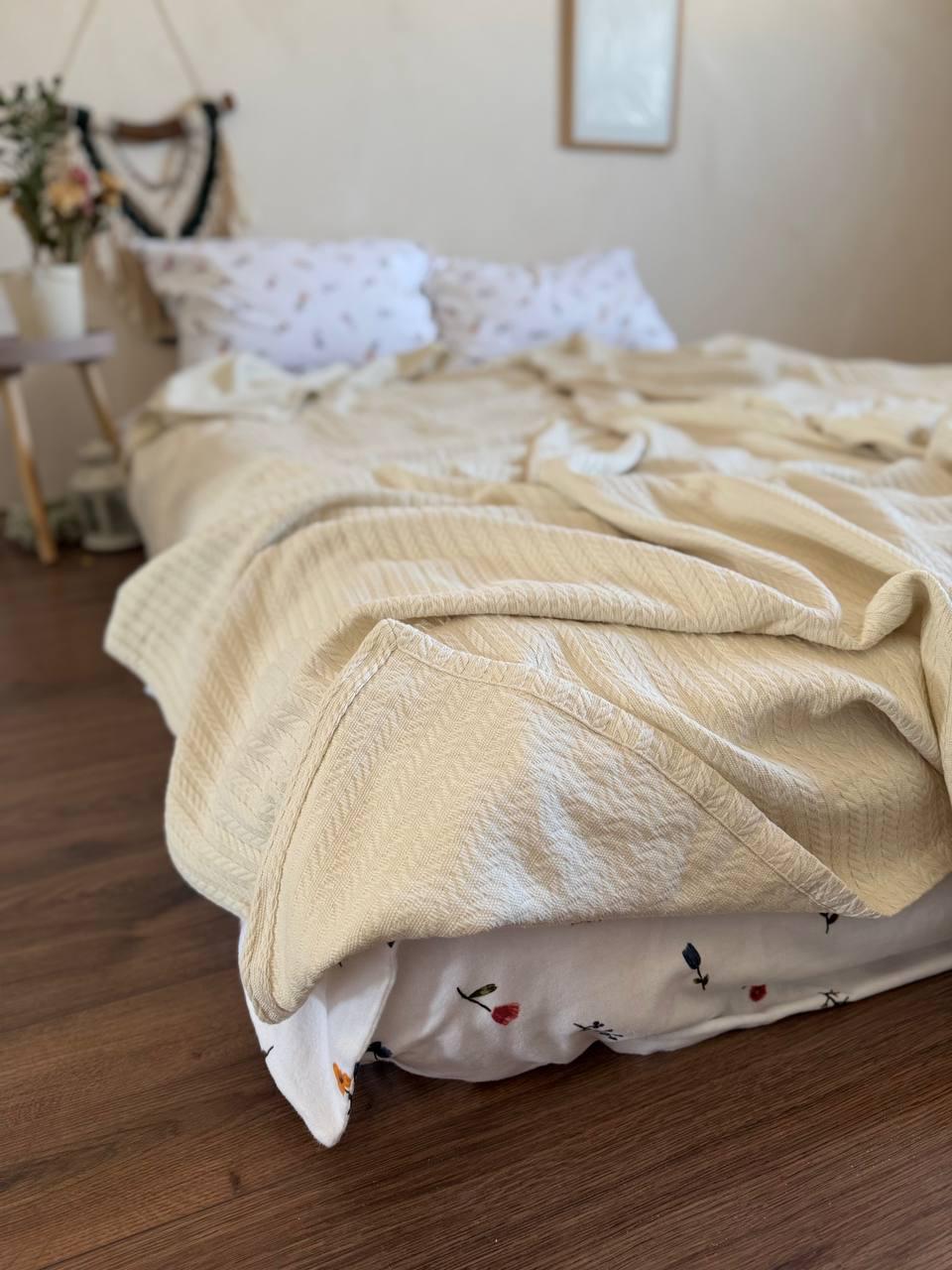 Покрывало летнее Косичка хлопок 180х220 см Светло-бежевый (18094348)