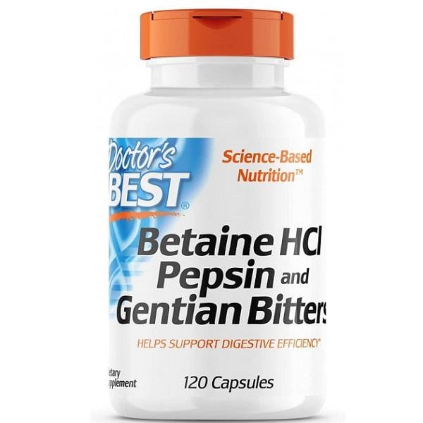 Бетаина гидрохлорид Doctor's Best Betaine HCL Pepsin and гentian Bitters 120 Caps