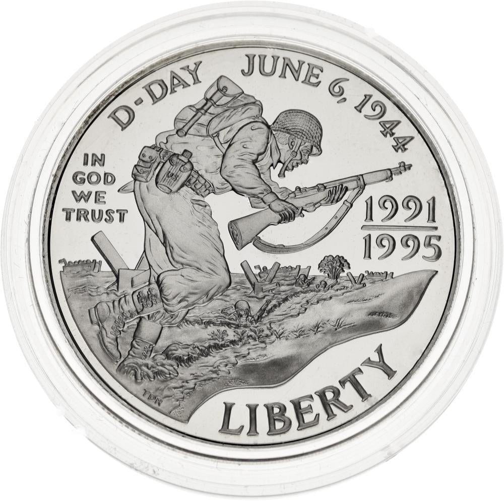 Коллекционная монета США 1 доллар 1995 Серебро W Proof 50 лет Победы во Второй мировой войне (KM#244)