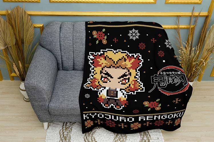 Плед плюшевый Christmas Flame of Rengoku Demon Slayer однослойный 135х150 см (114512)