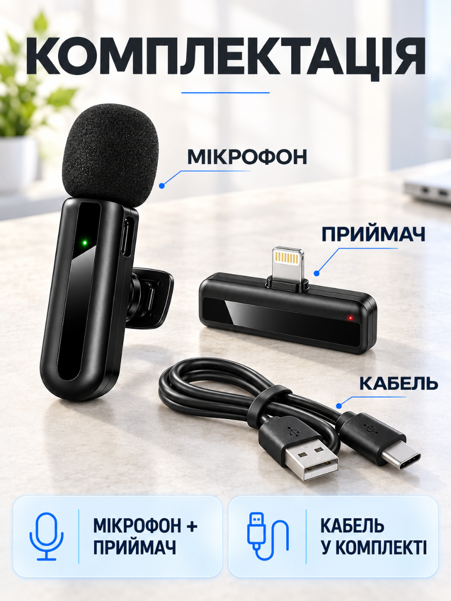 Микрофон петличный Lightning для iPhone беспроводной Черный (37261569) - фото 8 Микрофон петличный Lightning для iPhone беспроводной Черный (37261569) - фото 8