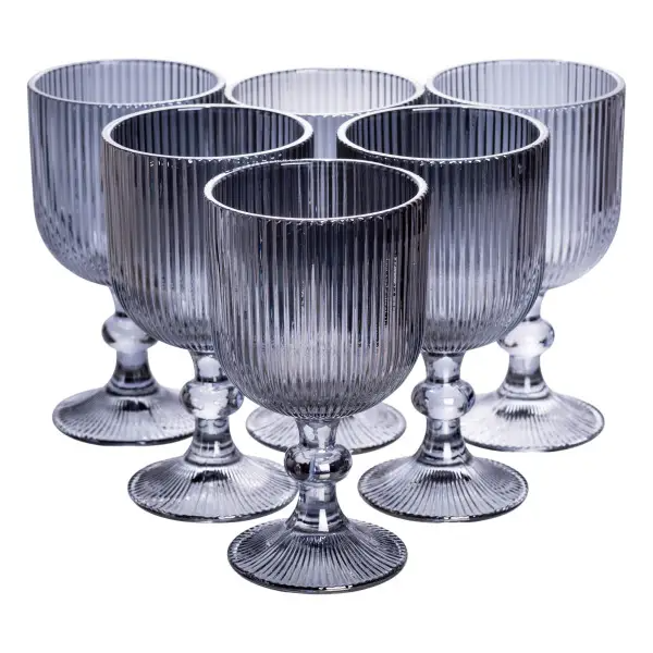Набір келихів для вина рельєфний 6 шт. по 300 мл Сірий - фото 1 Набір келихів для вина рельєфний 6 шт. по 300 мл Сірий - фото 1