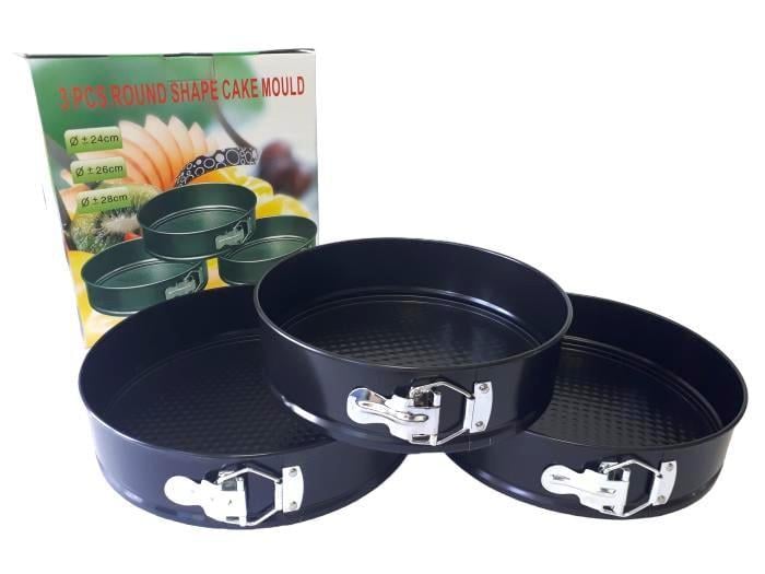 Набір круглих рознімних форм металевих для випічки торта "Тефлон" 3 шт. D 24/26/26 cm 03245 Набір круглих рознімних форм металевих для випічки торта "Тефлон" 3 шт. D 24/26/26 cm 03245
