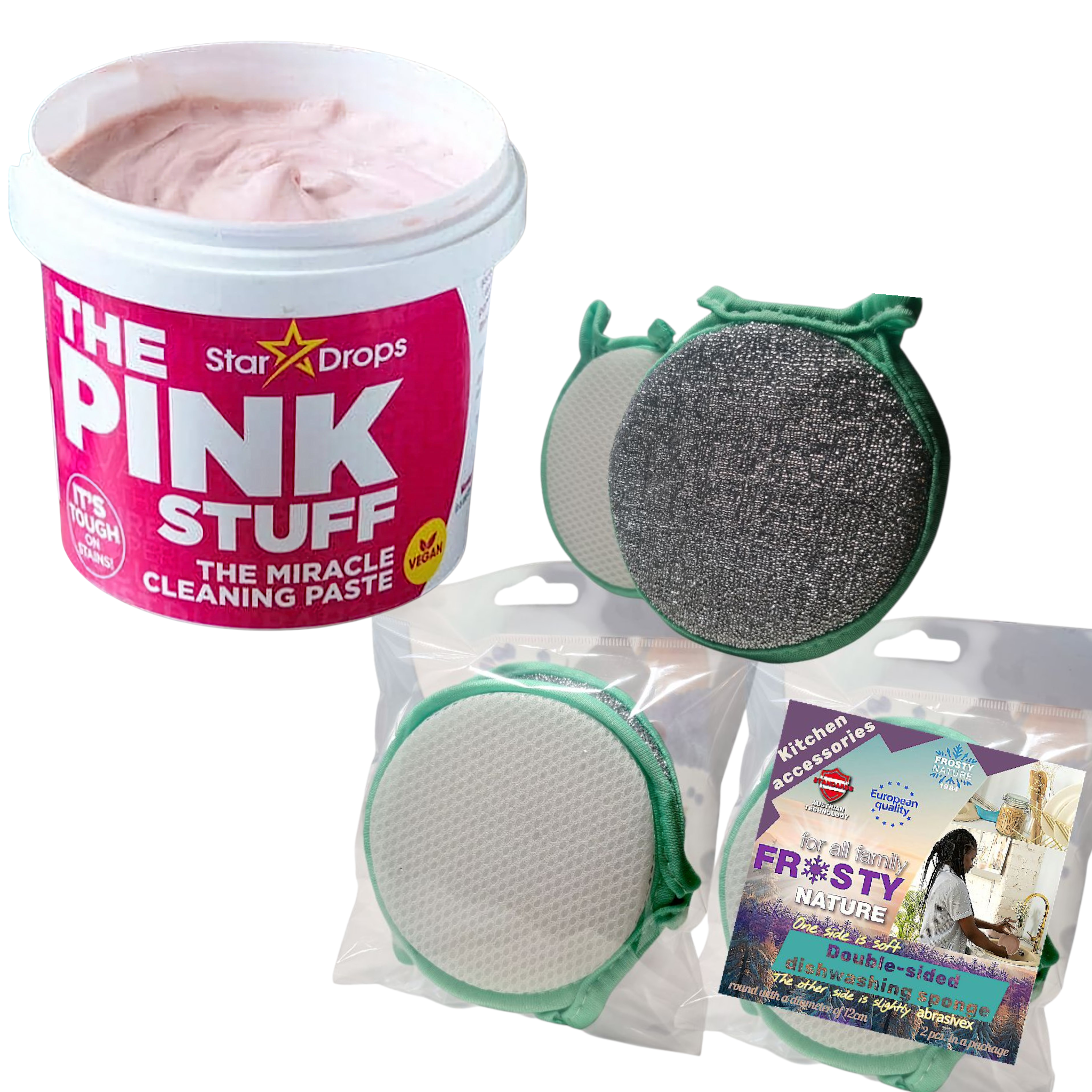 Набір універсальна паста для чищення The Pink Stuff/губка FROSTY NATURE Double-sided (821114-f)