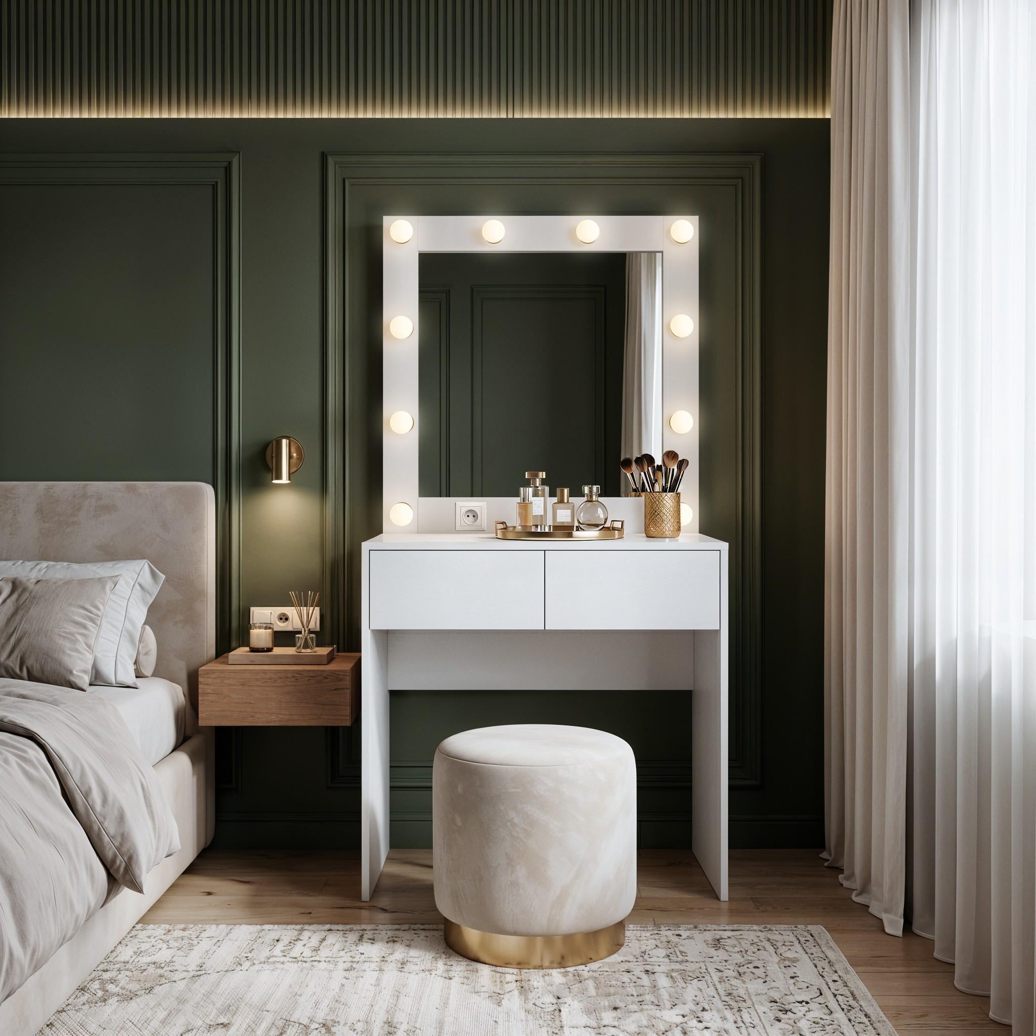 Туалетный столик с лампочками ST2 900 900x400x1800 мм Белый