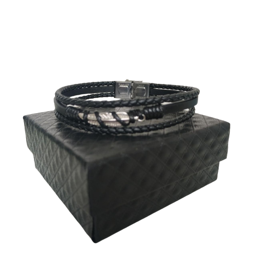 Браслет мужской из стали и кожи Pen р.21