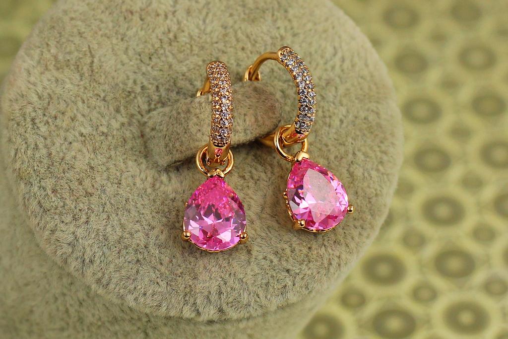 Серьги подвески Xuping Jewelry со съемной розовой каплей 2,5 см Золотистый (34718047)