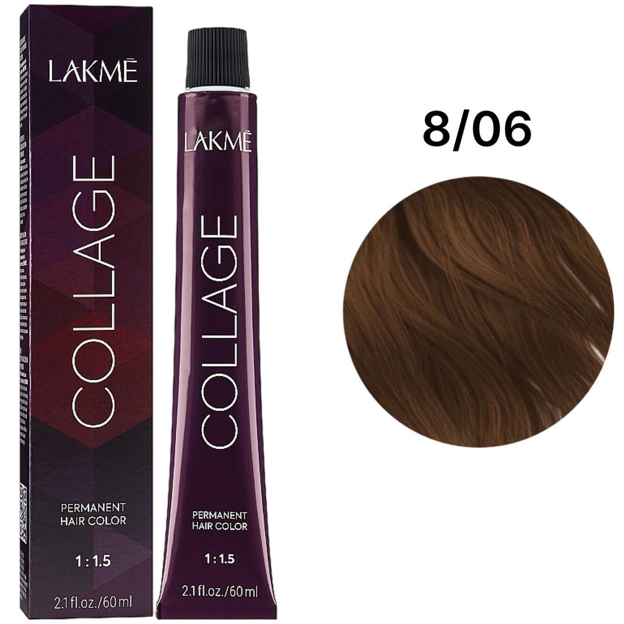 Краска для волос устойчивая Lakme Collage Creme Hair Color 8/06 Светлый блондин натуральный 60 мл