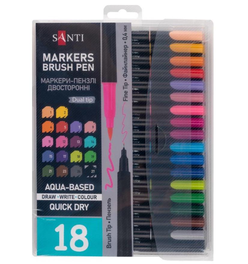 Набор акварельных маркеров Santi Brush Pen двухсторонние 18 цветов