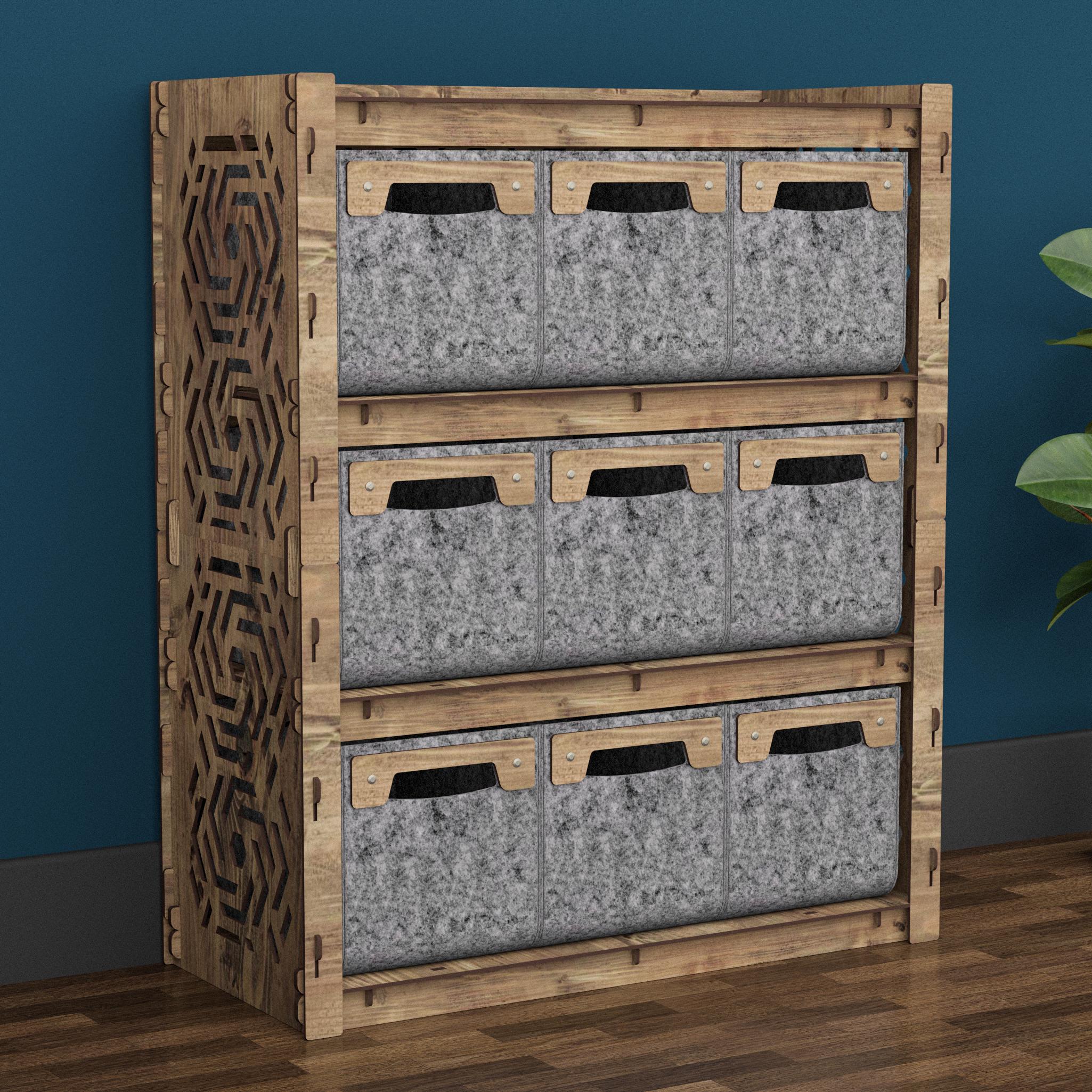 Комод в детскую из дерева Hexagonica Chevron на 9 ящиков серые корзины 900х750х345 мм (111452)