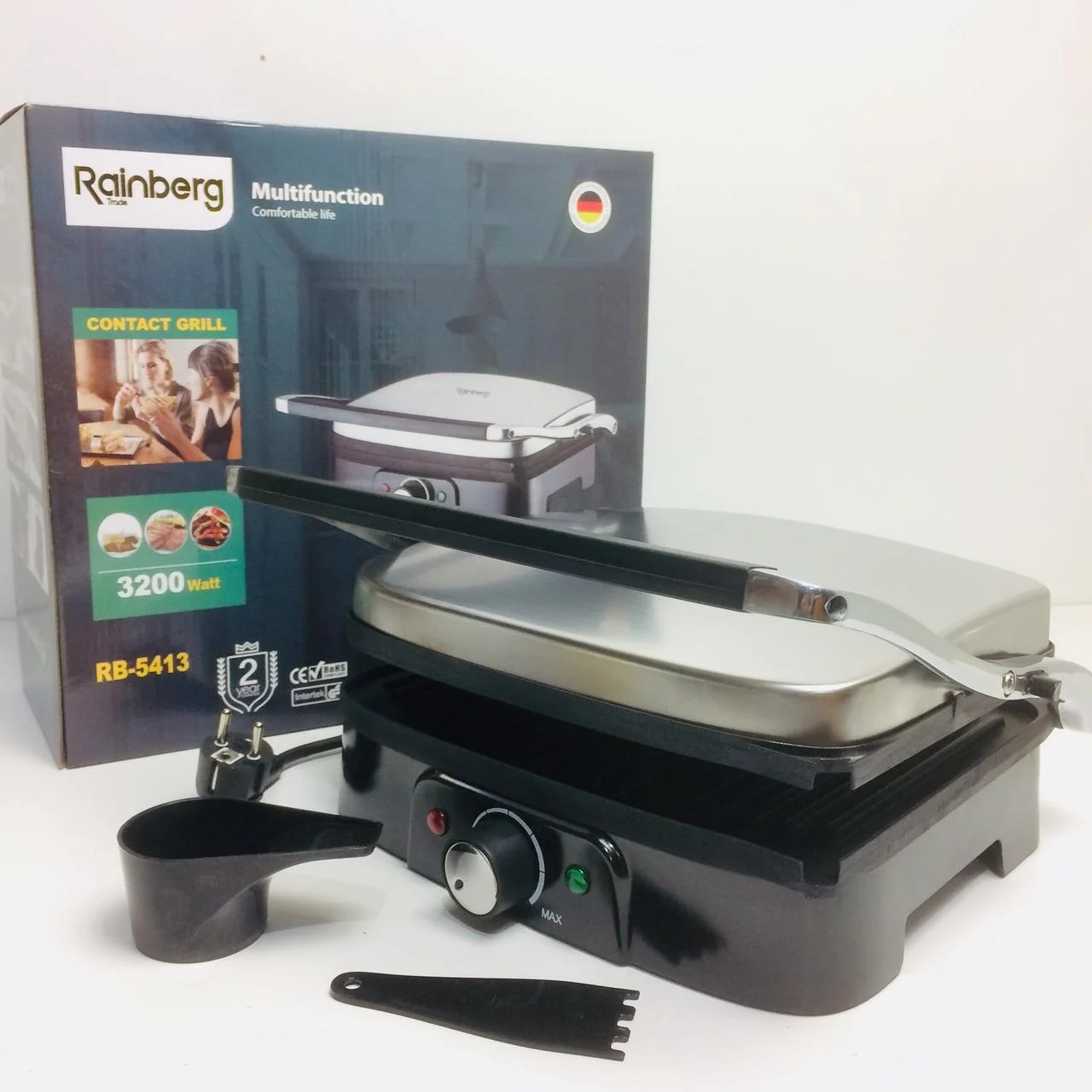 Гриль притискний Rainberg RB-5413 з терморегулятором 3200 W