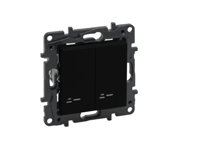 Выключатель двухкнопочный Legrand Niloe Step с подсветкой 10А автоматические клеммы Черный (30850358)