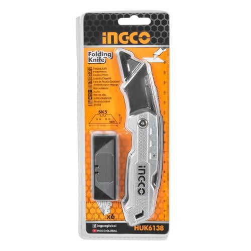Нож складной INGCO алюминиевый 5 лезвий трапеция SK5 (000143442) Нож складной INGCO алюминиевый 5 лезвий трапеция SK5 (000143442)