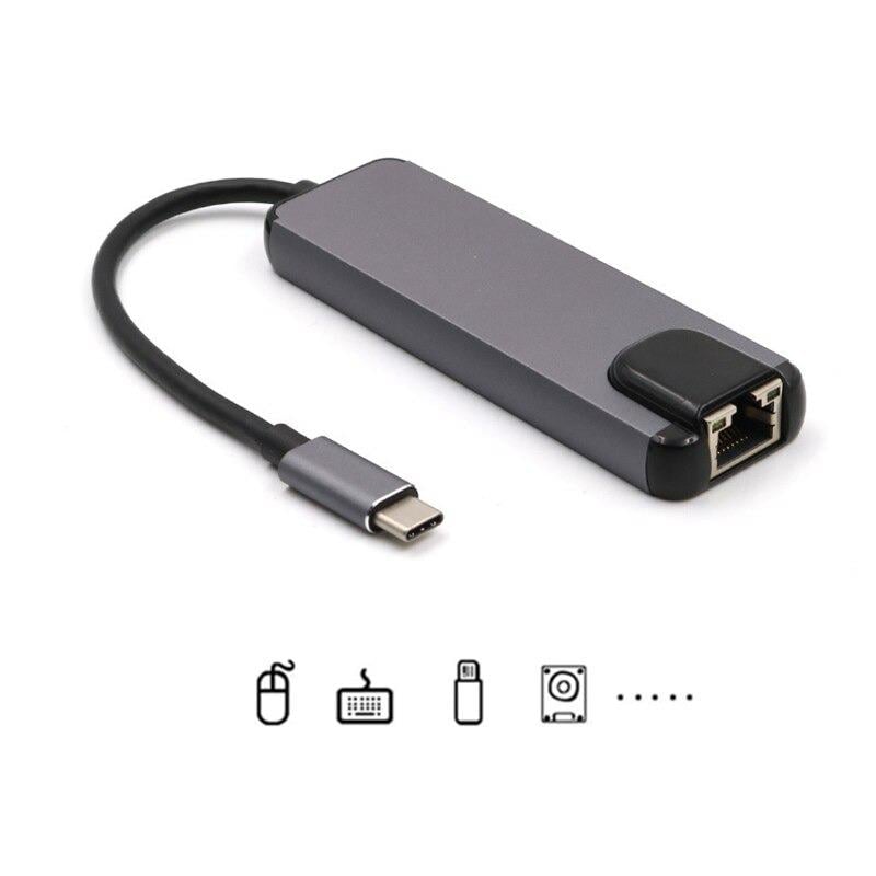 USB-хаб концентратор RJ45+HDMI+2xUSB 3.0 Xo 5в1 Type-C металлический (c025cb51) - фото 4