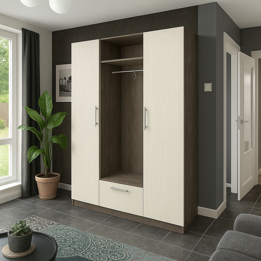 Шкаф распашной  SENAM ШР8 2500х1600х600 мм корпус ДСП Дуб винтаж оксид/фасад ДСП Дуб крафт белый (ШР8.25.60.16.6)