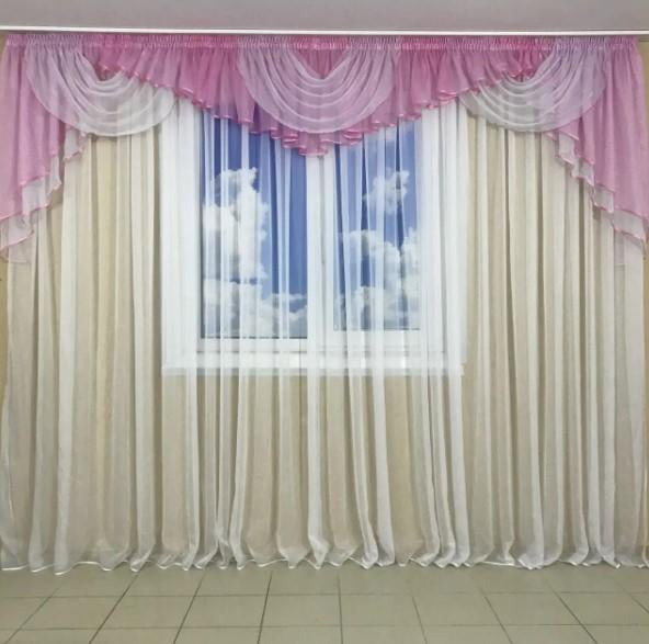 Ламбрекен из однотонного шифона 3-3,5 м Розовый (101)